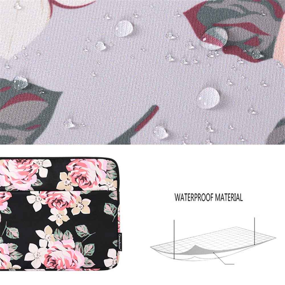 H40-11 Protective Carrying Case Portable Sleeve Bag for 13-inch Laptops Rose Pattern Printed Storage Bag with Outer Pouch - Black