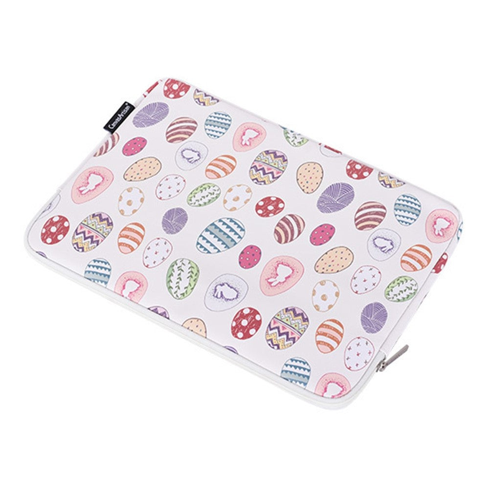 G52-T0111-2Pcs/Set-14-inch-Notebook-Carrying-Bag-with-Small-Bag-Easter-Bunny-and-Eggs-Pattern-PU-Laptop-Sleeve