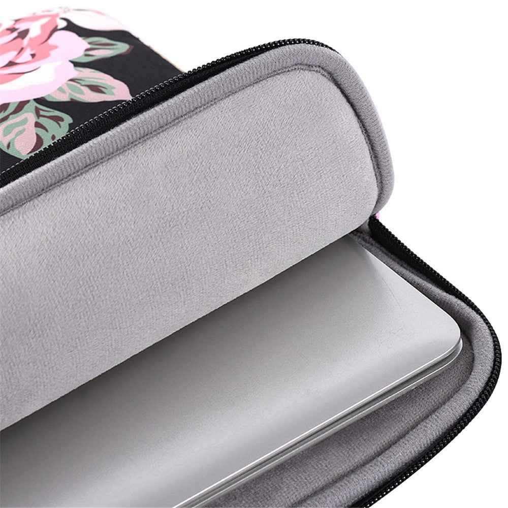 H40-11 Protective Carrying Case Portable Sleeve Bag for 13-inch Laptops Rose Pattern Printed Storage Bag with Outer Pouch - Black