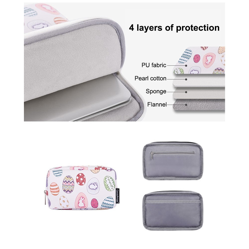 G52-T0111-2Pcs/Set-14-inch-Notebook-Carrying-Bag-with-Small-Bag-Easter-Bunny-and-Eggs-Pattern-PU-Laptop-Sleeve