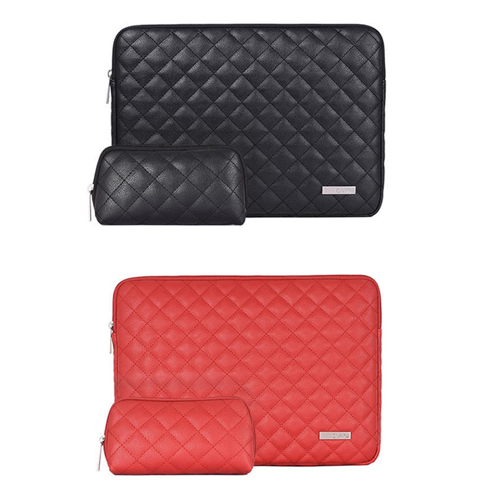 L19-453-PU-Leather-Laptop-Sleeve-Rhombus-Grid-Notebook-Case-Carrying-Bag-with-Small-Bag-Red/for-11-inch-Laptop