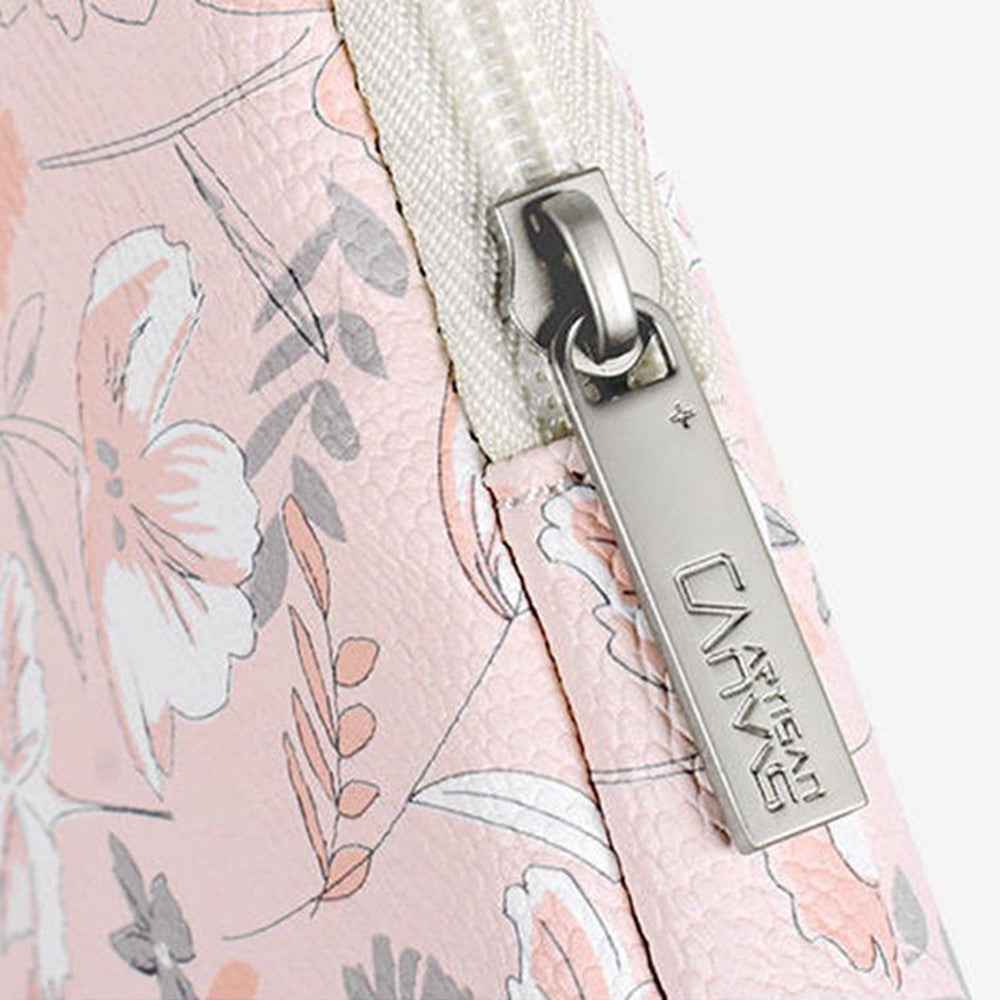 G4-T0121 PU Leather Anti-scratch Notebook Case Flower Leaf Pattern Laptop Sleeve with Small Bag - Light Pink/for 11-inch Laptop