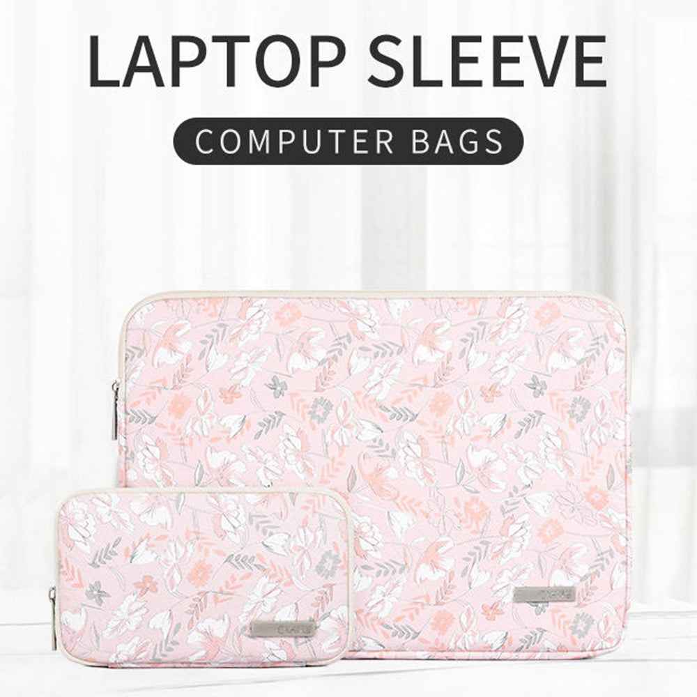 G4-T0121 PU Leather Anti-scratch Notebook Case Flower Leaf Pattern Laptop Sleeve with Small Bag - Light Pink/for 11-inch Laptop