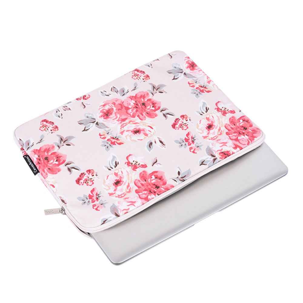 H10-T0121 Notebook PC Carrying Case Watercolor Flower Pattern Protective Laptop Sleeve with Small Bag - White/for 12-inch Laptop