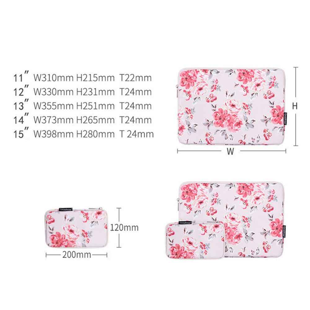 H10-T0121 Notebook PC Carrying Case Watercolor Flower Pattern Protective Laptop Sleeve with Small Bag - White/for 12-inch Laptop