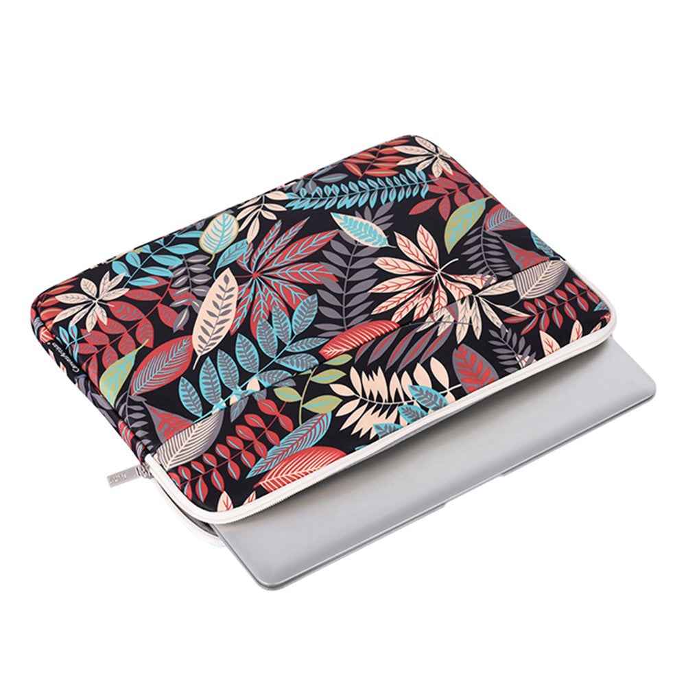 H30-11 Leaves Printing Scratch-resistant Laptop Sleeve Polyester Zipper Notebook Bag - Blue/for 12-inch Laptop