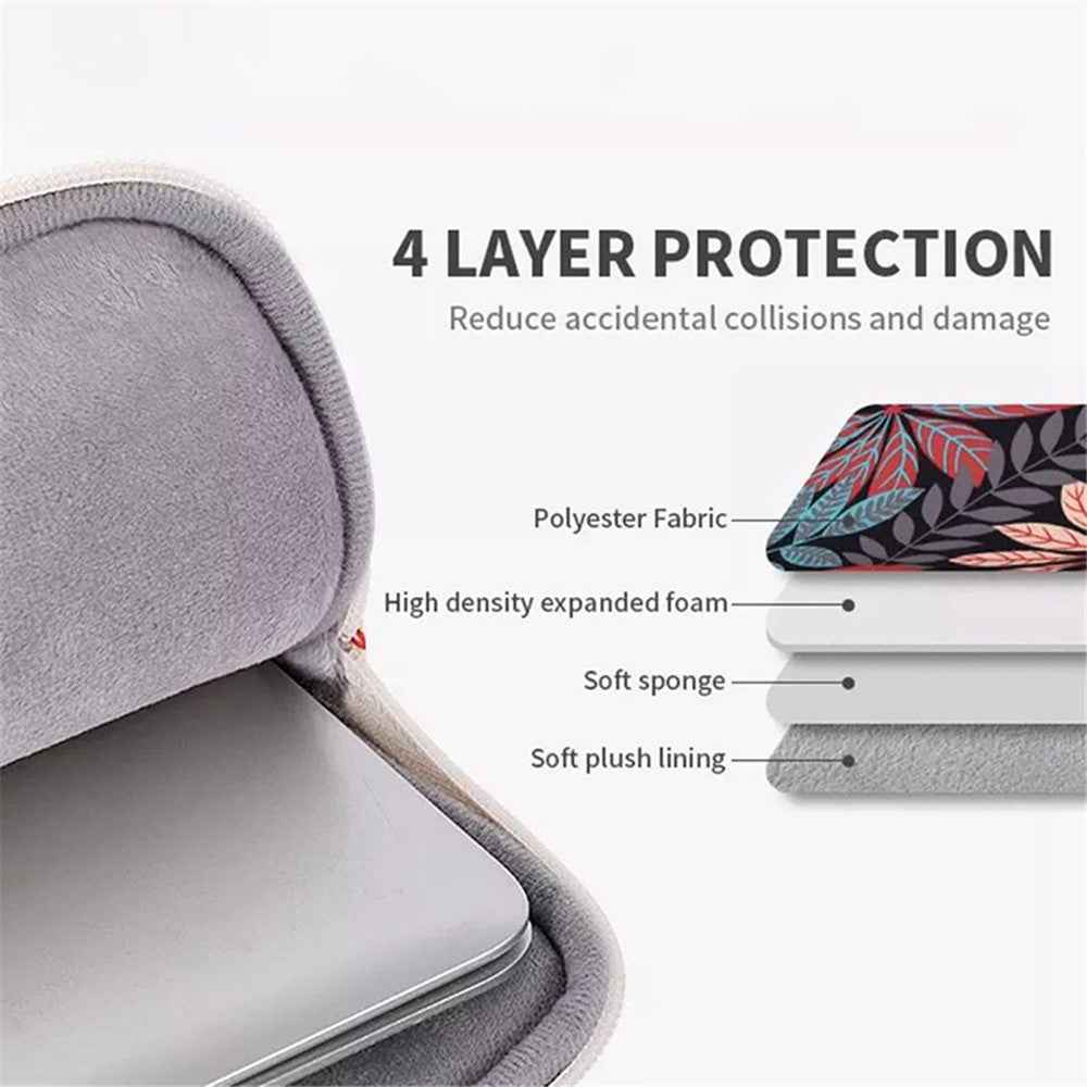 H30-11 Leaves Printing Scratch-resistant Laptop Sleeve Polyester Zipper Notebook Bag - Blue/for 12-inch Laptop