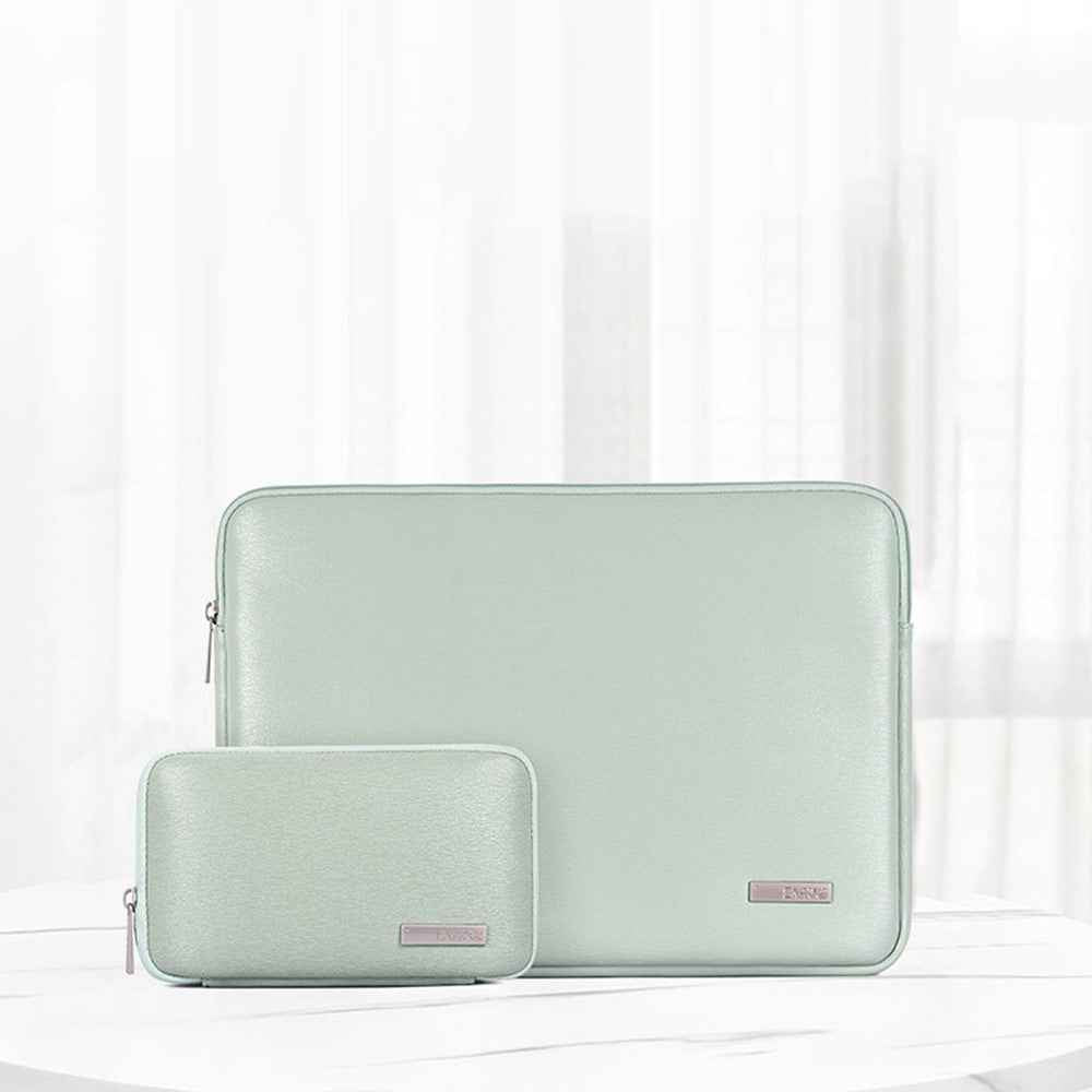 L6-T0421 15'' Notebook Sleeve Soft PU Leather Full Protection Laptop Computer Bag with Small Pouch - Pink
