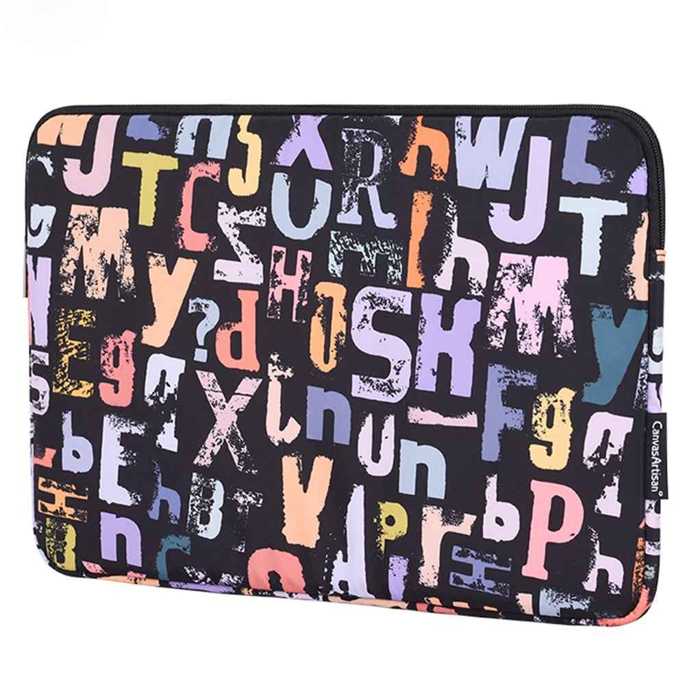 H18-01 Letters Printing Scratch-resistant Laptop Sleeve Notebook Carrying Case - Black/for 12-inch Laptop