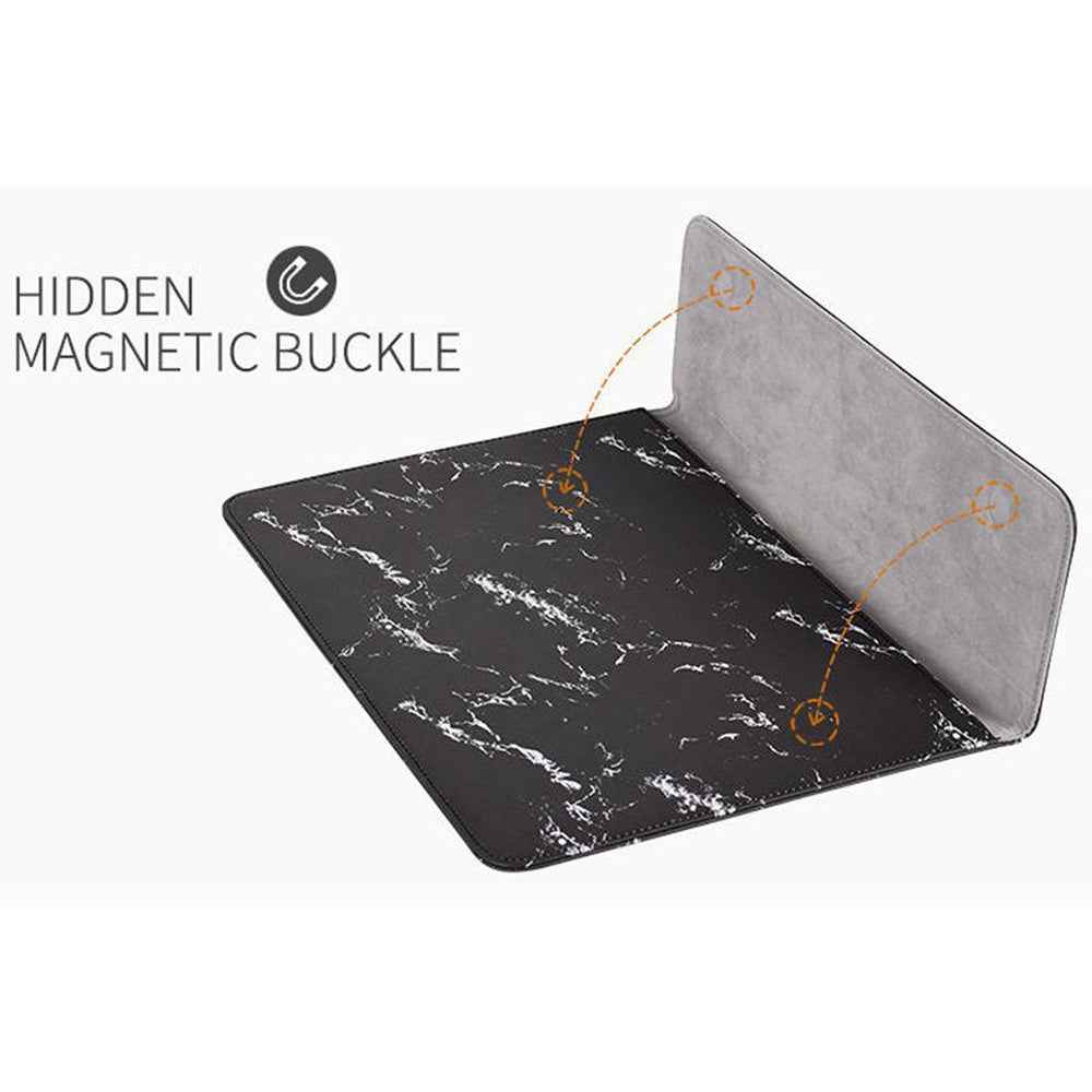 E32-01 Magnetic Flip Cover PU Leather Laptop Sleeve Marble Pattern Notebook Carrying Bag - Black/Gold/for 15-inch Laptop