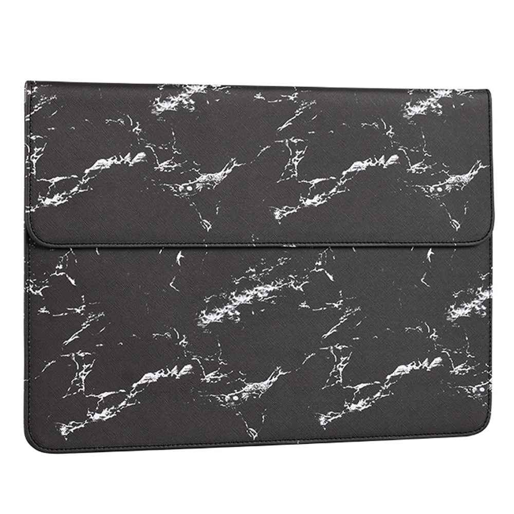E32-01 Magnetic Flip Cover PU Leather Laptop Sleeve Marble Pattern Notebook Carrying Bag - Black/Gold/for 15-inch Laptop