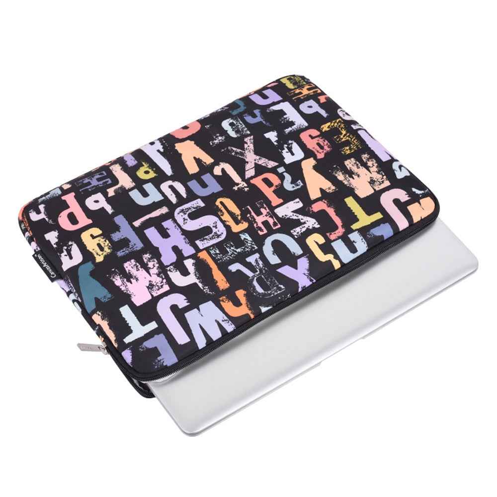 H18-01 Letters Printing Scratch-resistant Laptop Sleeve Notebook Carrying Case - Black/for 12-inch Laptop