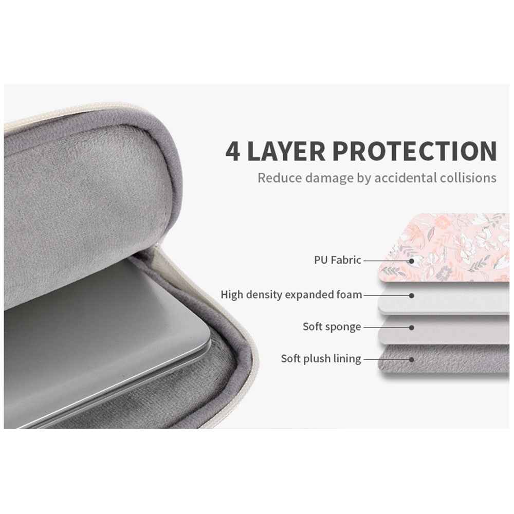 G4-11 Shockproof Portable Carry Case for 15-inch Laptops PU Leather Storage Bag Flower Printed Sleeve Bag with Outer Pouch