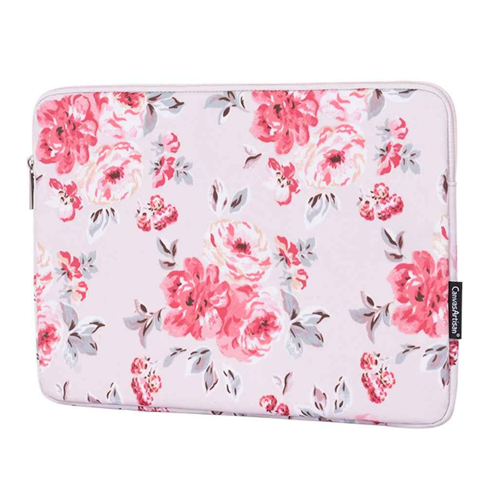 H10-T0121 Notebook PC Carrying Case Watercolor Flower Pattern Protective Laptop Sleeve with Small Bag - White/for 15-inch Laptop
