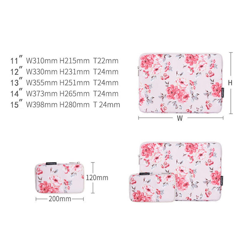 H10-T0121-Notebook-PC-Carrying-Case-Watercolor-Flower-Pattern-Protective-Laptop-Sleeve-with-Small-Bag-White/for-15-inch-Laptop