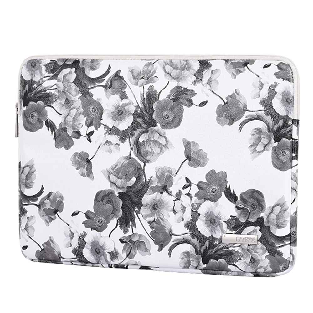 G1-T0121 Watercolor Flower Pattern Laptop Sleeve Notebook Case with Small Bag - White/for 13-inch Laptop