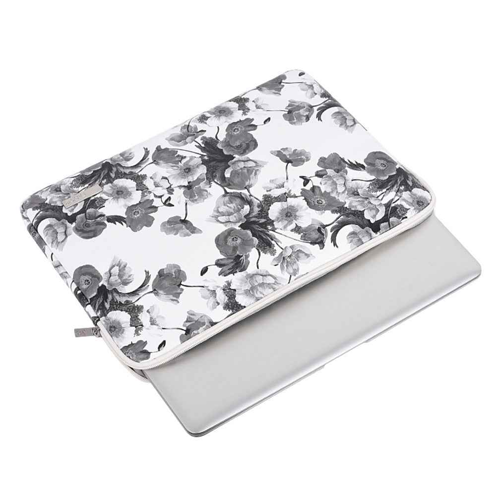 G1-T0121 Watercolor Flower Pattern Laptop Sleeve Notebook Case with Small Bag - White/for 13-inch Laptop