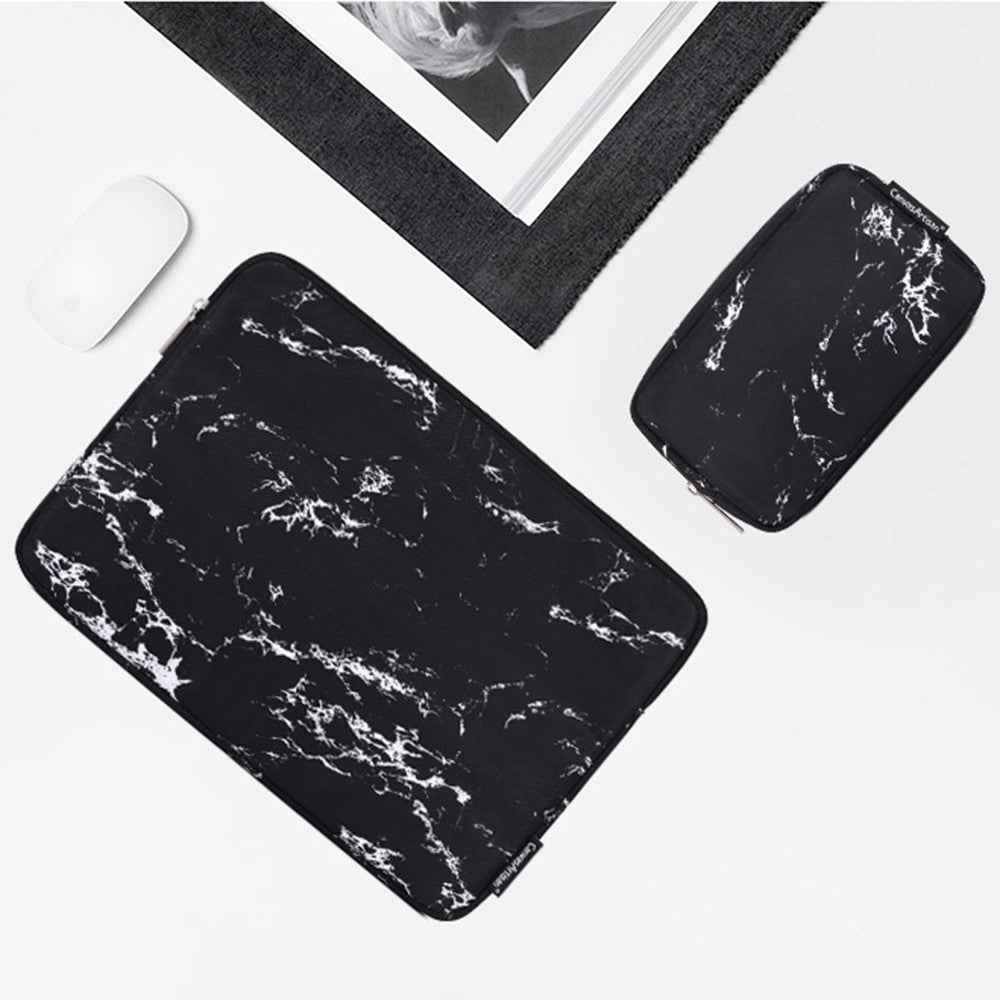 H32-T0111 Marble Pattern Waterproof Sleeve Bag for 11 inch Laptops Anti-Scratch Carry Case Notebook Portable Slim Case with Small Bag - White