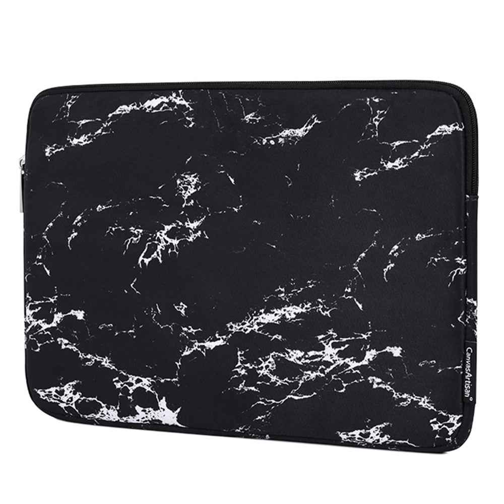 H32-T0121 Marble Pattern Zipper Closure Laptop Carrying Bag Notebook Protective Sleeve with Small Bag - Black/for 13-inch Laptop