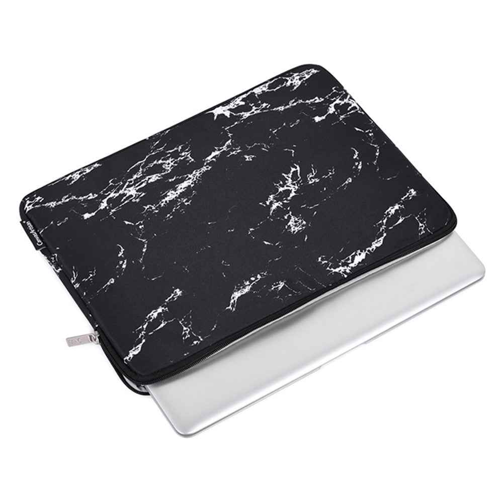 H32-T0121 Marble Pattern Zipper Closure Laptop Carrying Bag Notebook Protective Sleeve with Small Bag - Black/for 13-inch Laptop