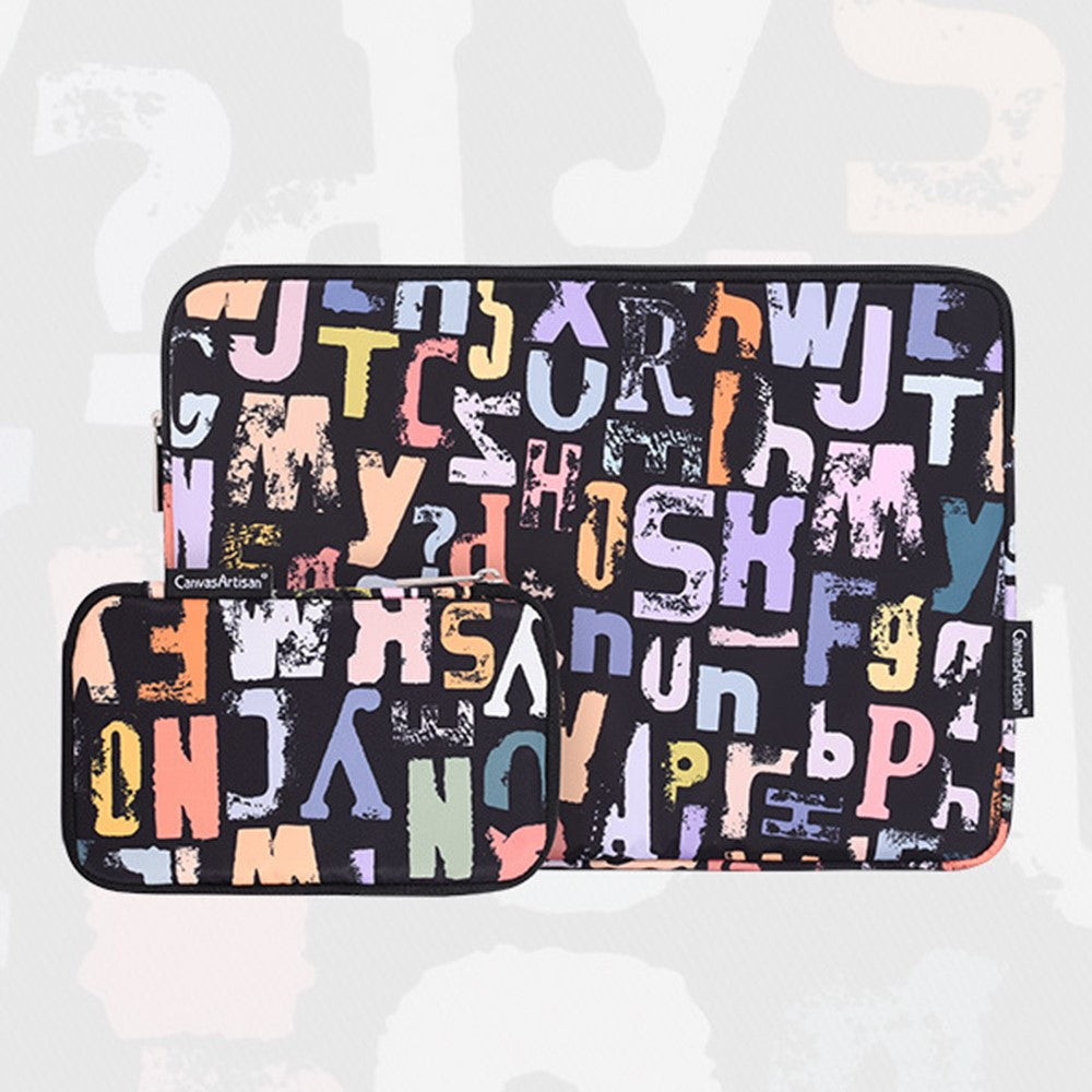H18-T0121-Laptop-Sleeve-Letters-Printing-Ultra-Slim-Notebook-Case-with-Small-Bag-Black/for-11-inch-Laptop