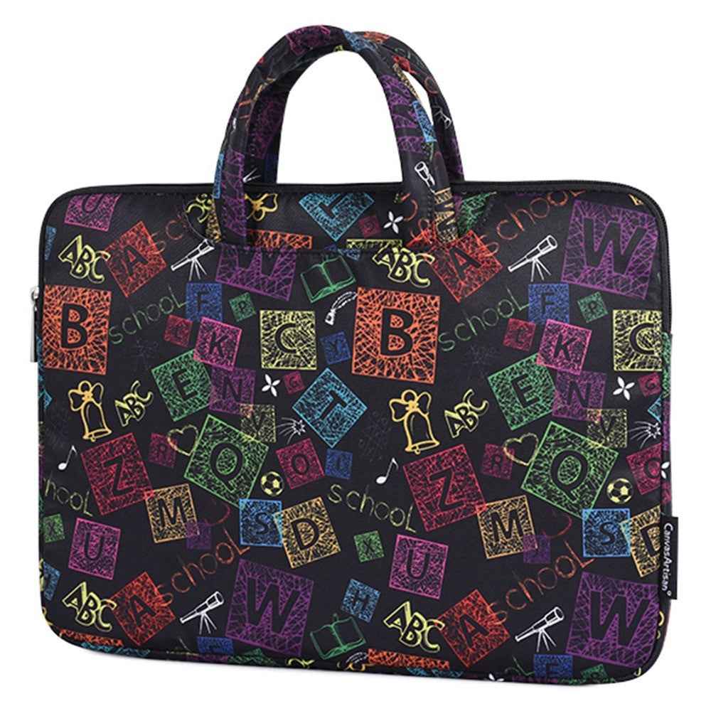 H17-B01 for 15-inch Notebook Colorful Characters Patterned Polyester Handbag Cover Carrying Messenger Briefcase Handheld Laptop Handle Protective Sleeve Bag