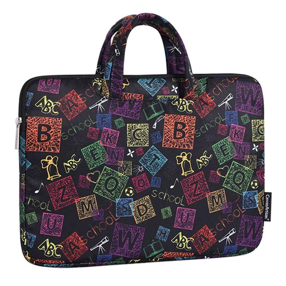H17-B01 for 15-inch Notebook Colorful Characters Patterned Polyester Handbag Cover Carrying Messenger Briefcase Handheld Laptop Handle Protective Sleeve Bag