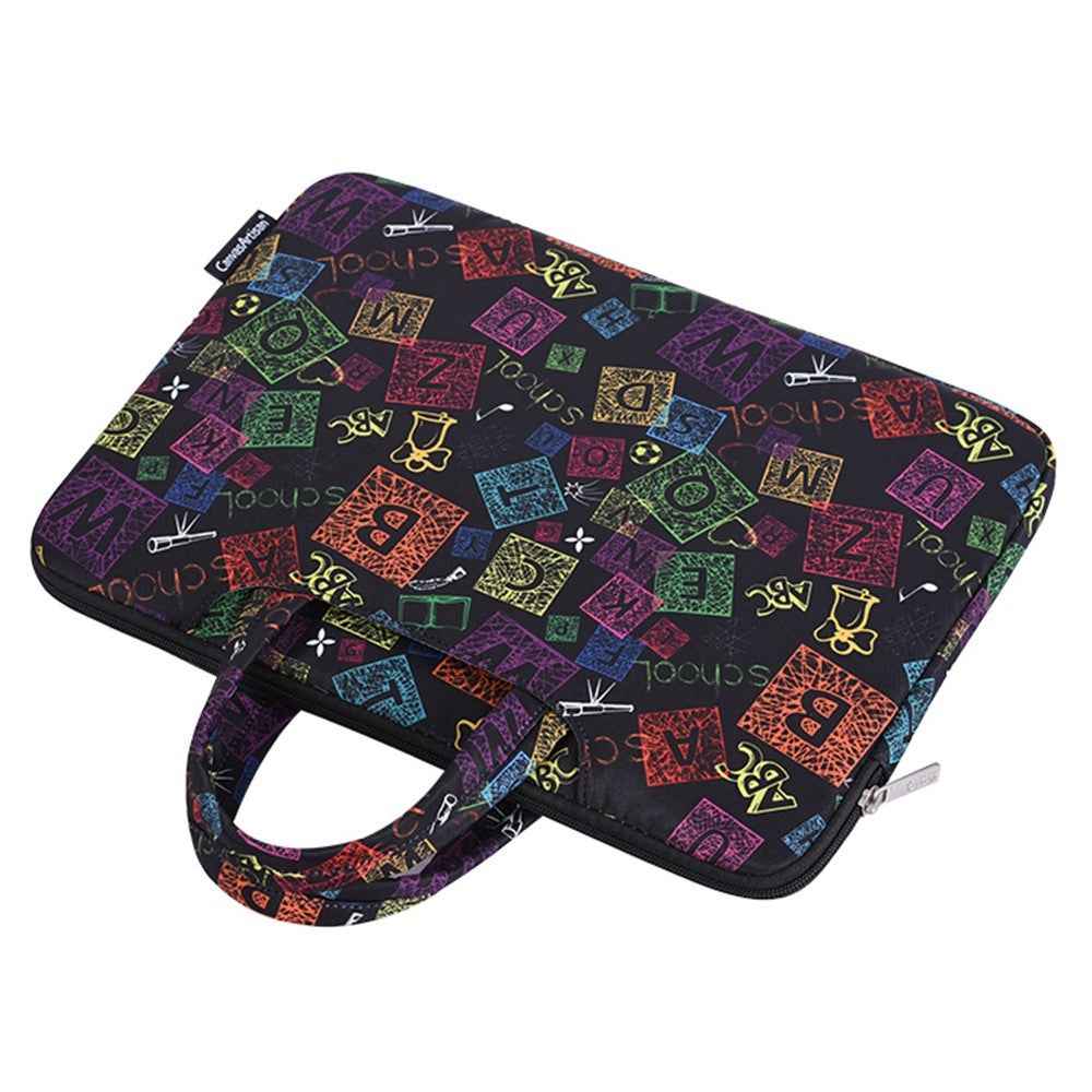 H17-B01 for 15-inch Notebook Colorful Characters Patterned Polyester Handbag Cover Carrying Messenger Briefcase Handheld Laptop Handle Protective Sleeve Bag