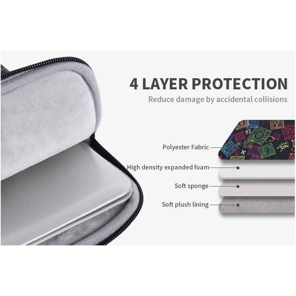 H17-B01 for 15-inch Notebook Colorful Characters Patterned Polyester Handbag Cover Carrying Messenger Briefcase Handheld Laptop Handle Protective Sleeve Bag