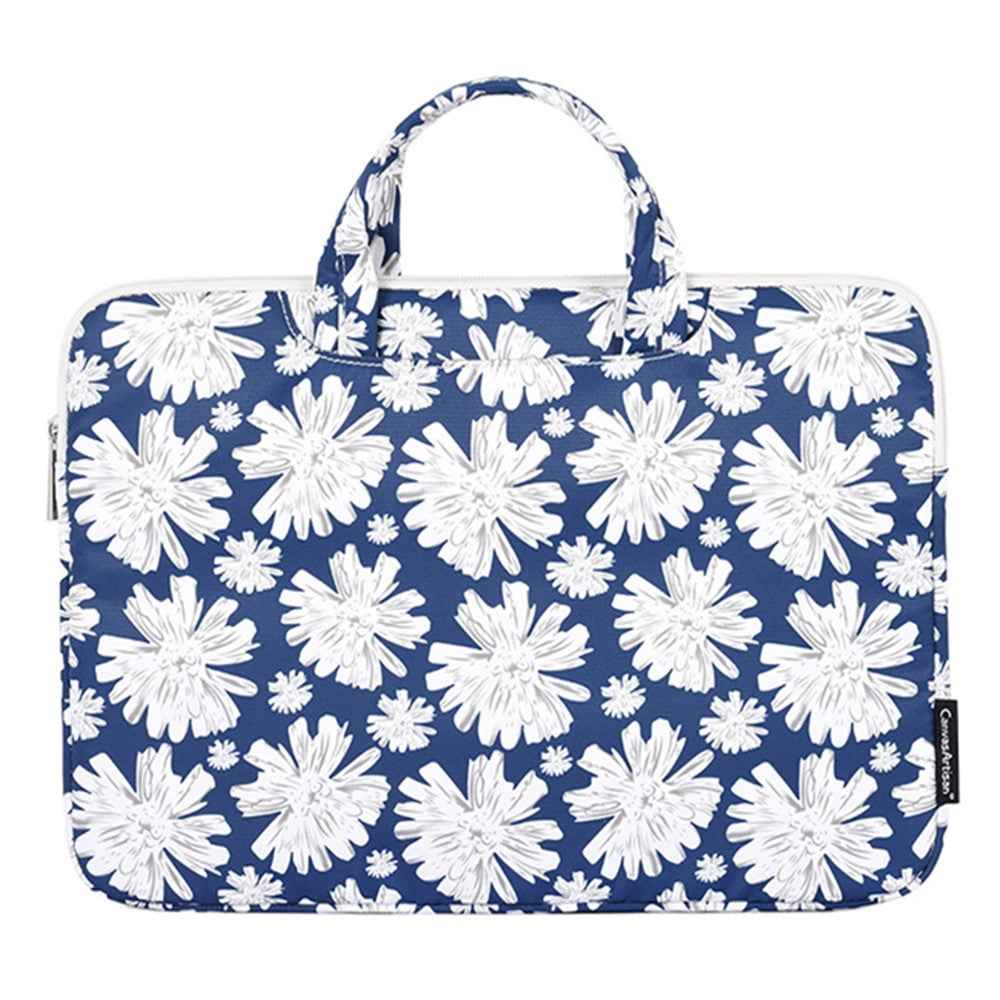 H34-B01 Chrysanthemum Pattern Laptop Handbag Polyester Zipper Notebook Carrying Bag with Handle Design - Blue/for 14-inch Laptop