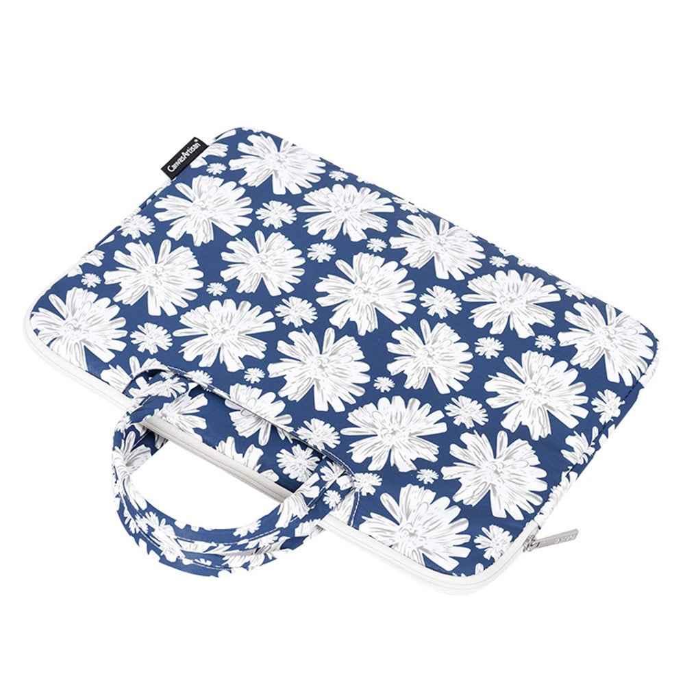 H34-B01 Chrysanthemum Pattern Laptop Handbag Polyester Zipper Notebook Carrying Bag with Handle Design - Blue/for 14-inch Laptop