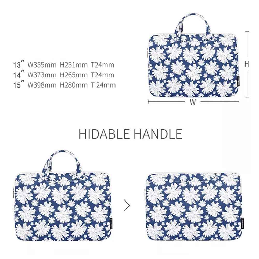 H34-B01 Chrysanthemum Pattern Laptop Handbag Polyester Zipper Notebook Carrying Bag with Handle Design - Blue/for 14-inch Laptop