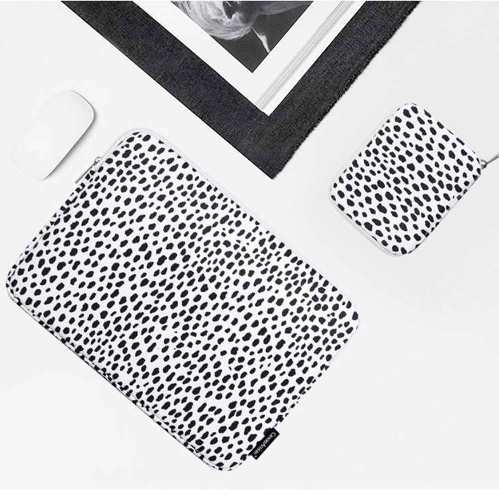 H36-T0123 Dots Printing Shockproof Notebook Laptop Sleeve Carrying Case with Small Bag - White/for 14-inch Laptop