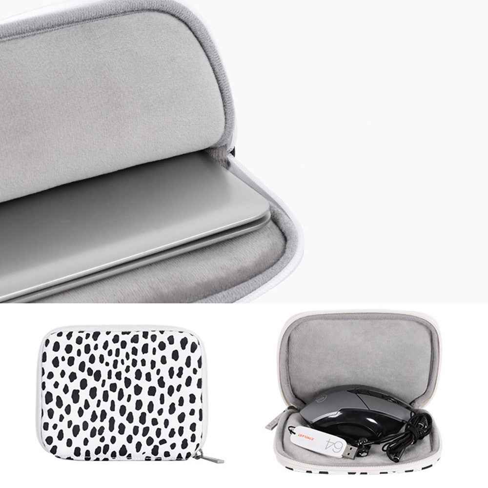 H36-T0123 Dots Printing Shockproof Notebook Laptop Sleeve Carrying Case with Small Bag - White/for 14-inch Laptop
