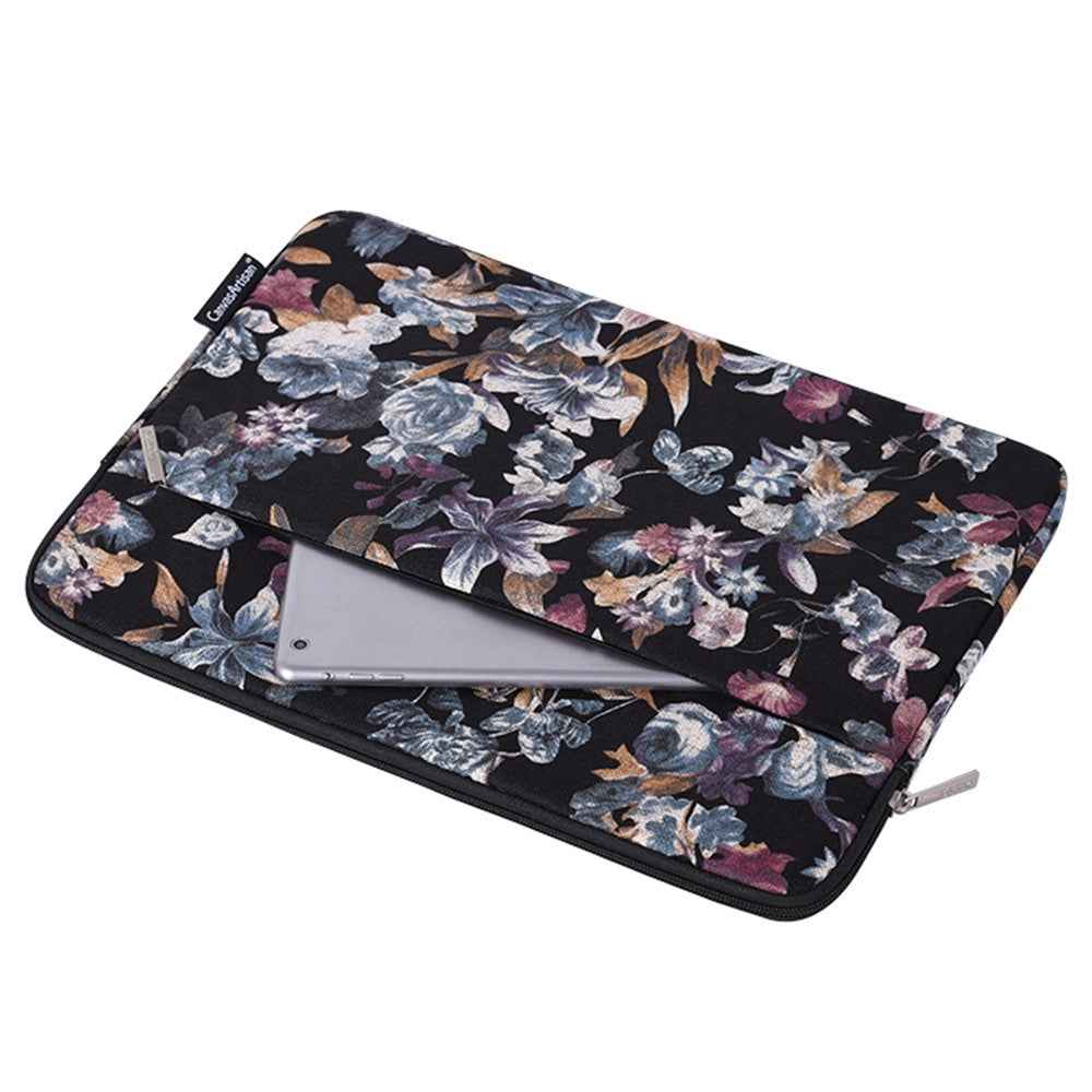 H2-11 15-inch Laptop Sleeve, Watercolor Flower Pattern Linen Carrying Pouch