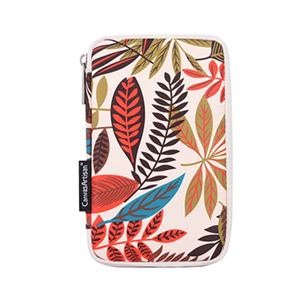 H30-T0121 Leaves Printed Ultra-thin Protective Laptop Sleeve Zipper Notebook PC Bag with Small Bag - Beige/for 14-inch Laptop