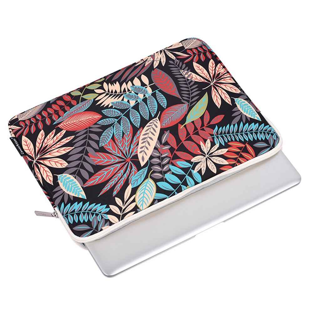 H30-T0121 Leaves Printed Ultra-thin Protective Laptop Sleeve Zipper Notebook PC Bag with Small Bag - Beige/for 14-inch Laptop