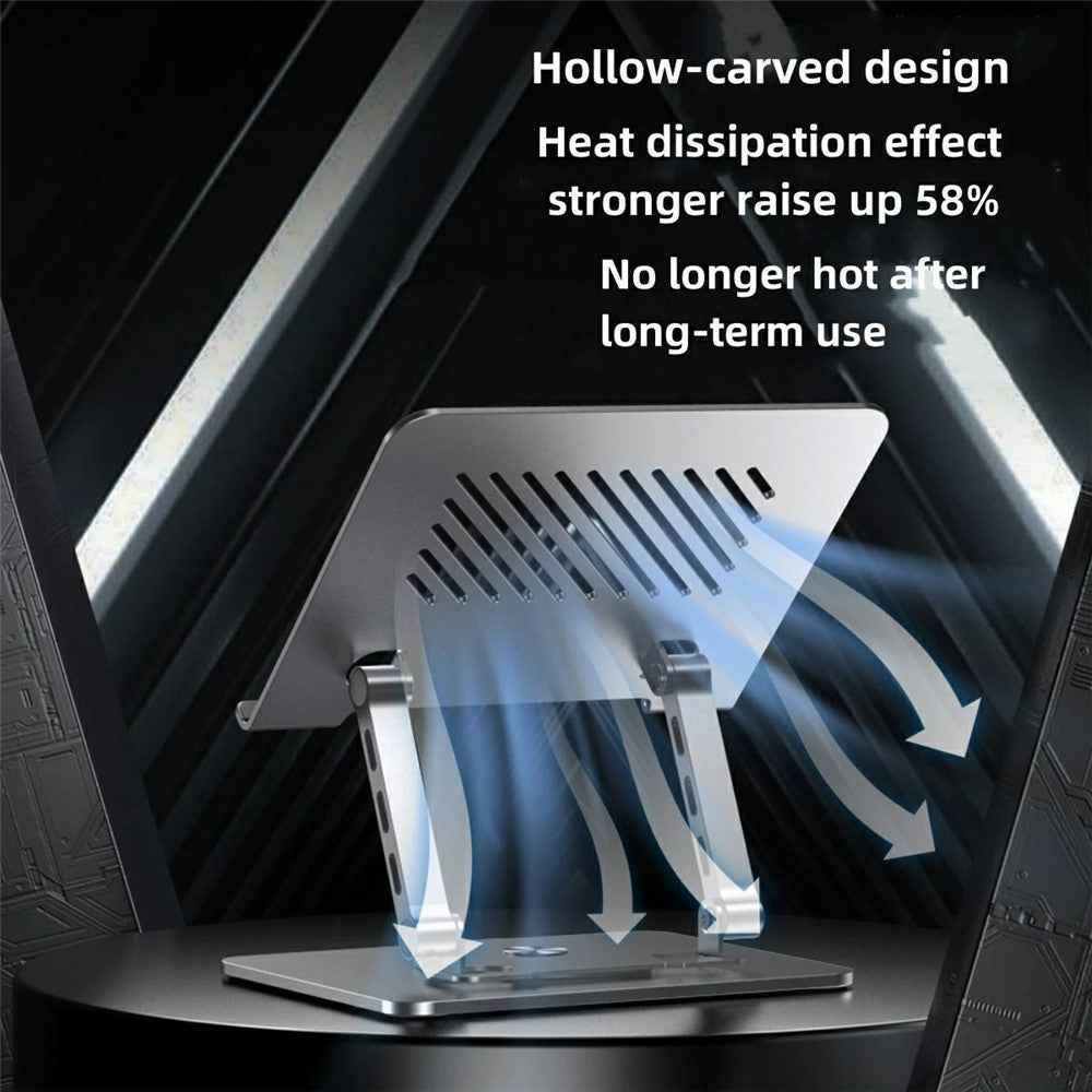 D087 Metal Desktop Laptop Heighten Bracket Rotatable Heat Dissipation Notebook Stand - Grey