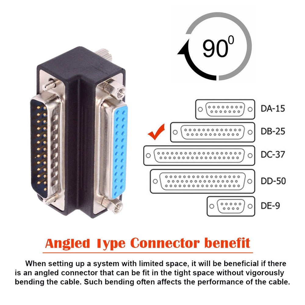 DB-008-UP-DB-25PIN-Up-90-Degree-Angled-DSUB-Parallel-LPT-AES-/-EBU-25-Pin-Male-Screw-to-Female-Nut-Adapter