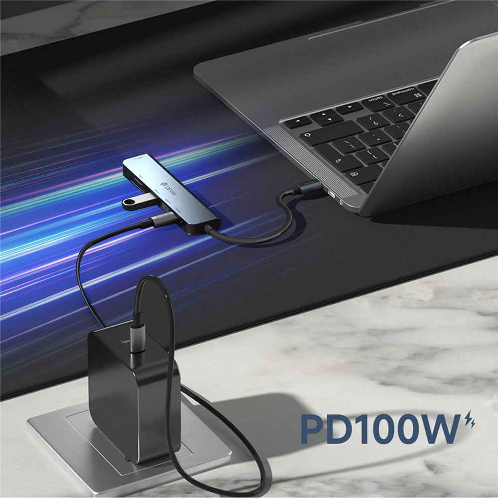 EC135 Leopard Series 5-in-1 Type-C Hub Adapter USB-C 3.1 to PD+USB3.0*3+SD / TF Docking Station (Upgraded)