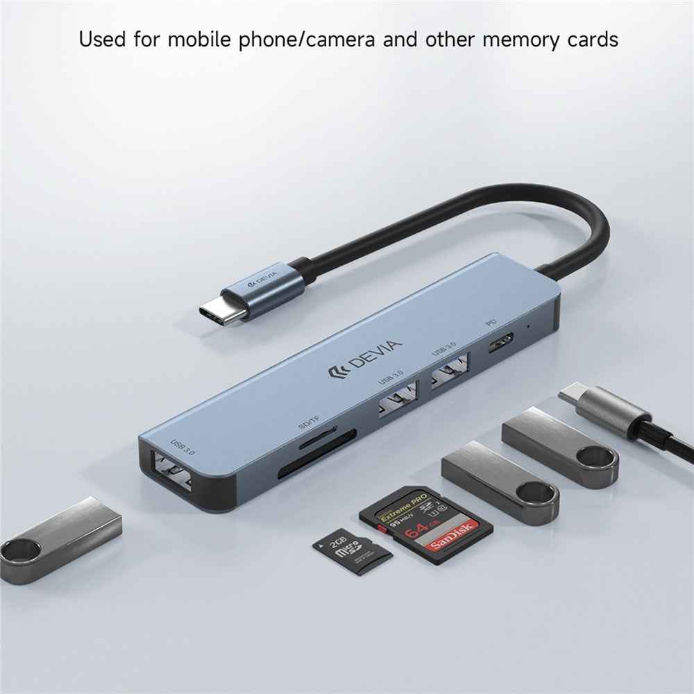 EC135 Leopard Series 5-in-1 Type-C Hub Adapter USB-C 3.1 to PD+USB3.0*3+SD / TF Docking Station (Upgraded)