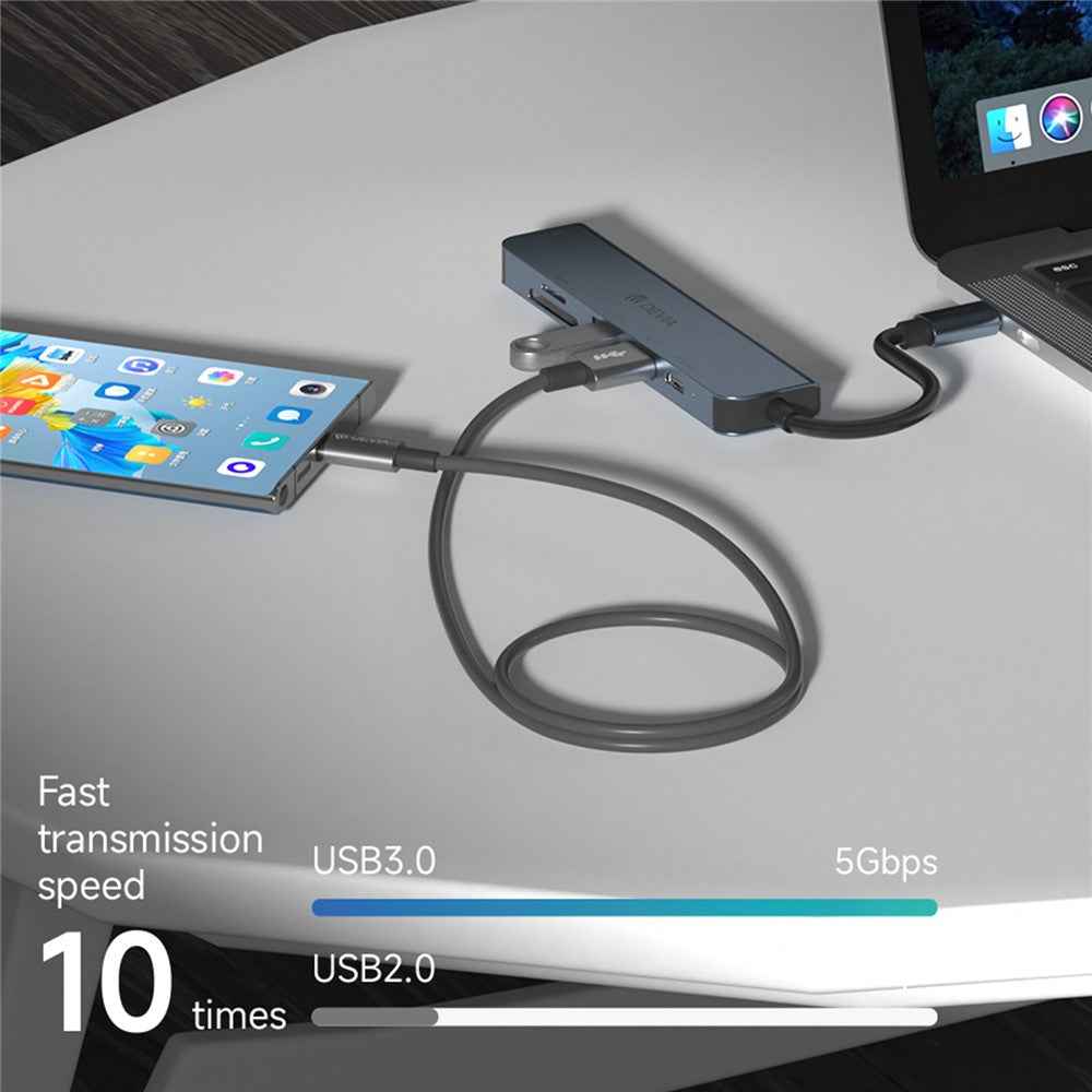 EC135 Leopard Series 5-in-1 Type-C Hub Adapter USB-C 3.1 to PD+USB3.0*3+SD / TF Docking Station (Upgraded)
