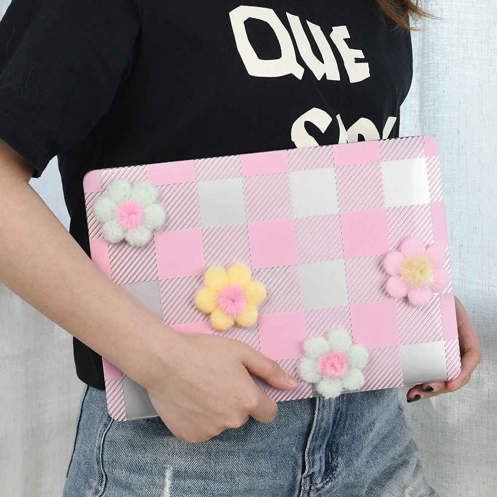 DIY Laptop Case for MacBook Pro 16 inch (2026) / (2025) / (2024) / (2023) / (2021) Hard PC Protective Cover - Pink Checked / Flower
