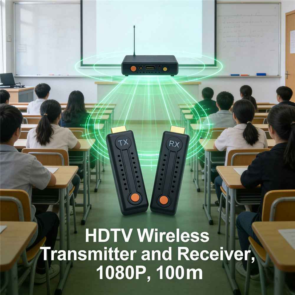 DL100M 1080P HDTV Wireless Transmitter and Receiver Set 328ft Range Transmission Adapter Extender Kit - Black