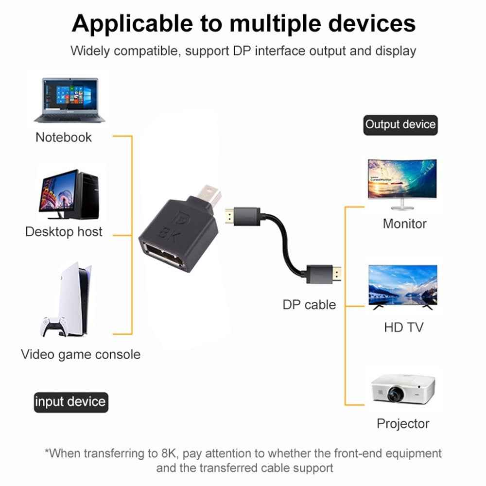 DP1.4 8K Mini DisplayPort Male to DisplayPort Female HDR Image Video Converter Adapter