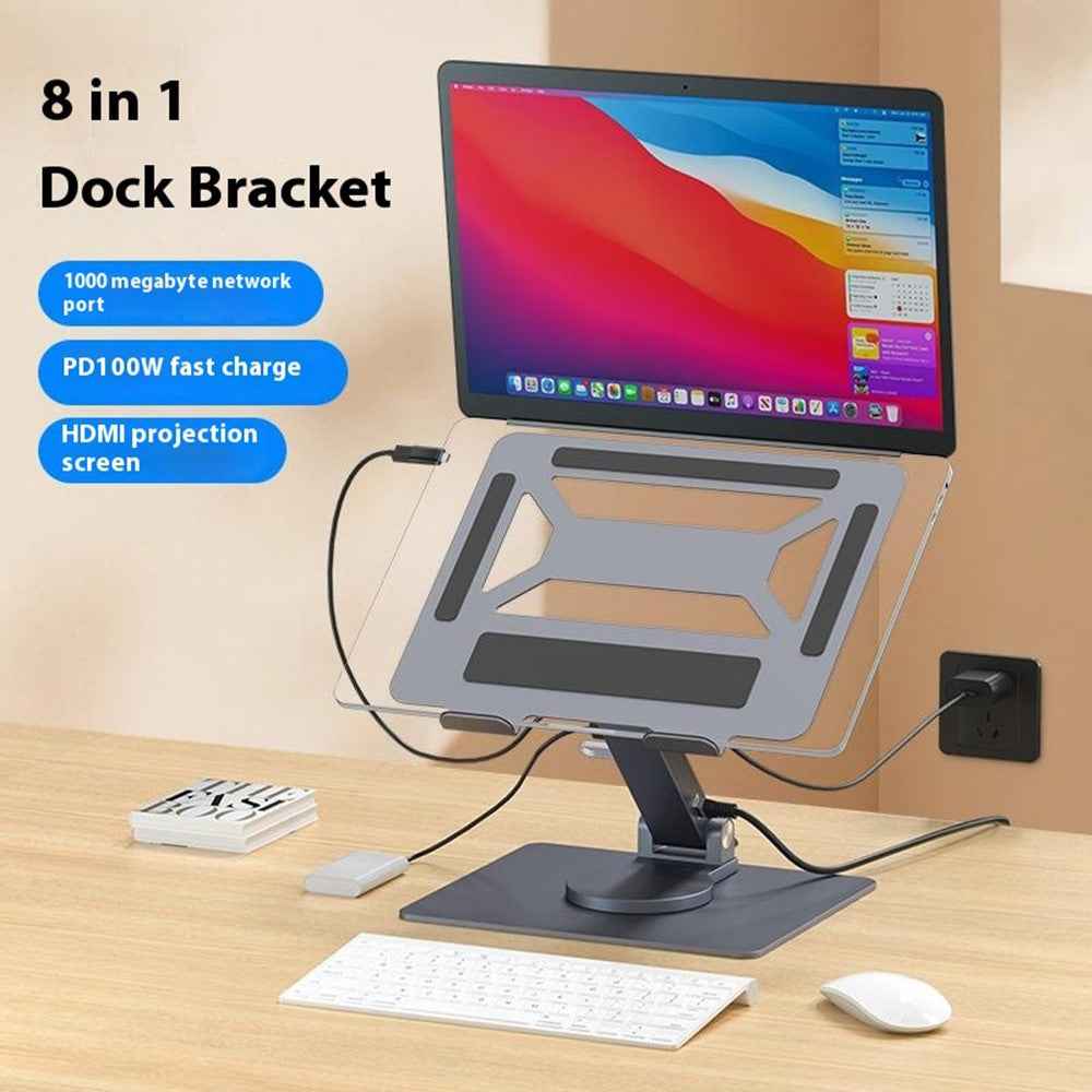 E17SU Pro Laptop Riser Stand Rotatable Desktop Bracket 8-in-1 USB Hub Docking Station - Tarnish