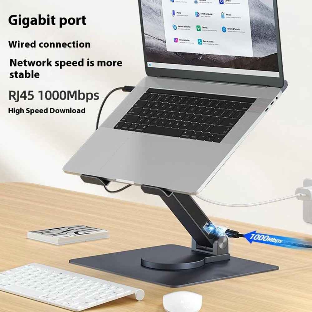 E17SU Pro Laptop Riser Stand Rotatable Desktop Bracket 8-in-1 USB Hub Docking Station - Tarnish