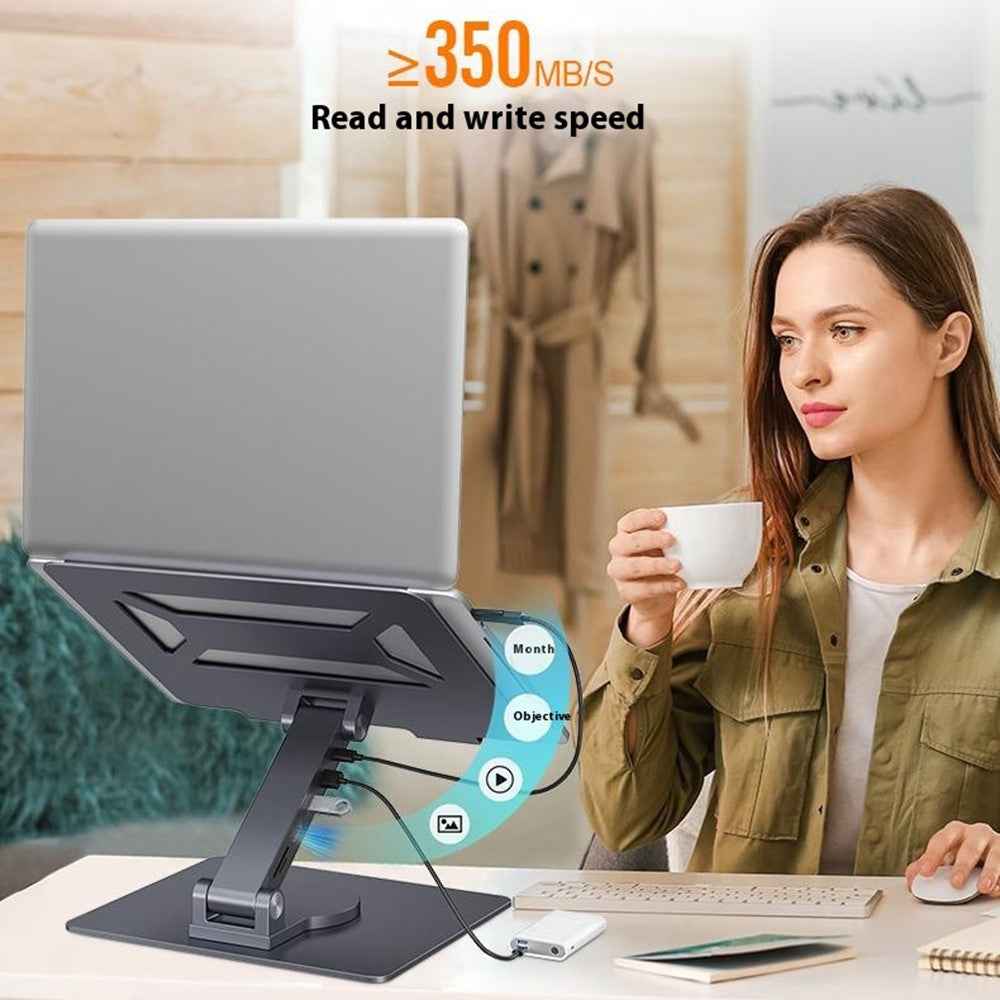E17SU Pro Laptop Riser Stand Rotatable Desktop Bracket 8-in-1 USB Hub Docking Station - Tarnish