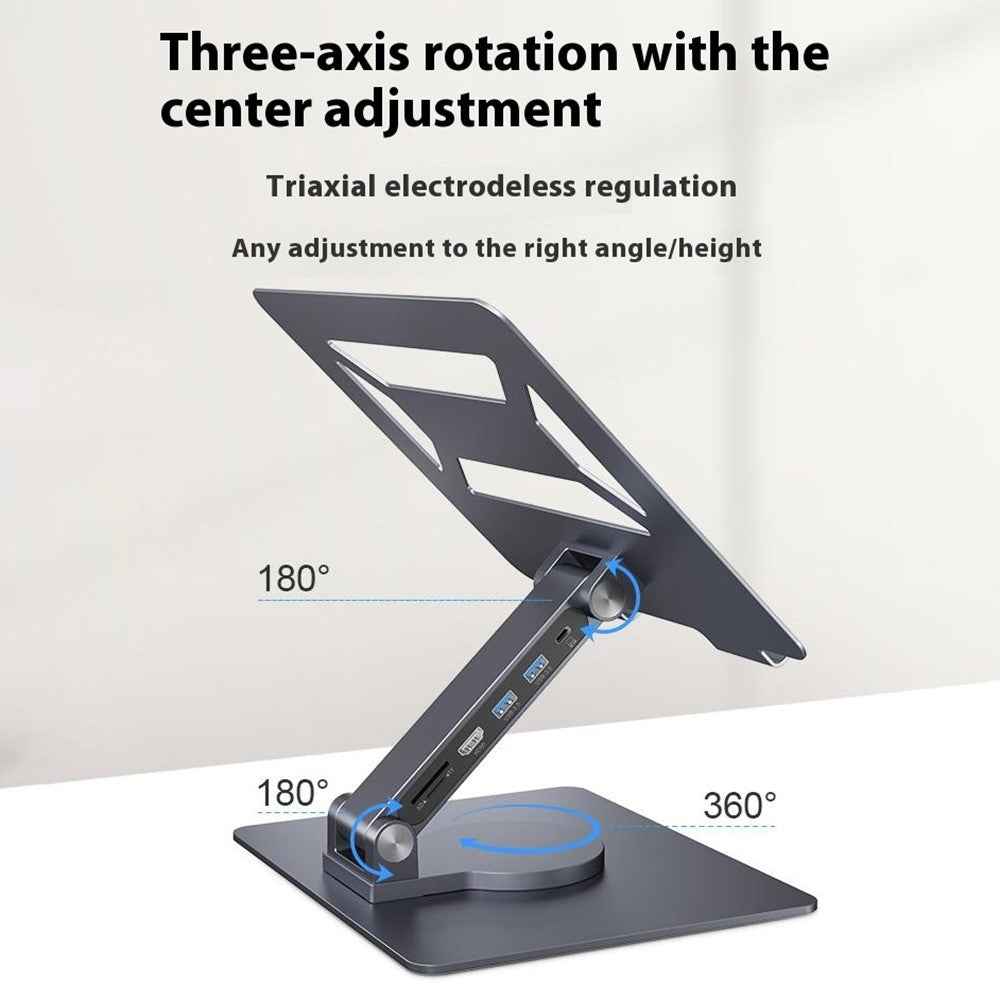 E17SU Pro Laptop Riser Stand Rotatable Desktop Bracket 8-in-1 USB Hub Docking Station - Tarnish