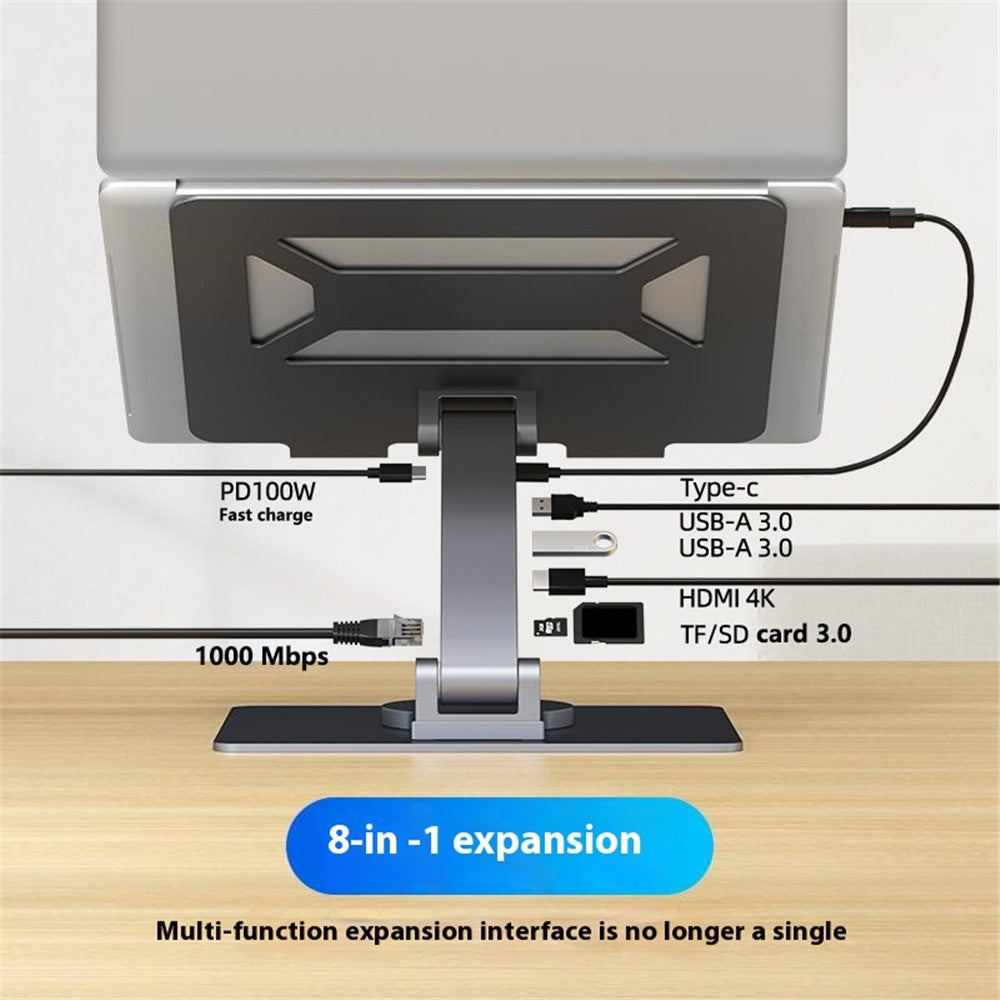 E17SU-Pro-Laptop-Riser-Stand-Rotatable-Desktop-Bracket-8-in-1-USB-Hub-Docking-Station-Tarnish